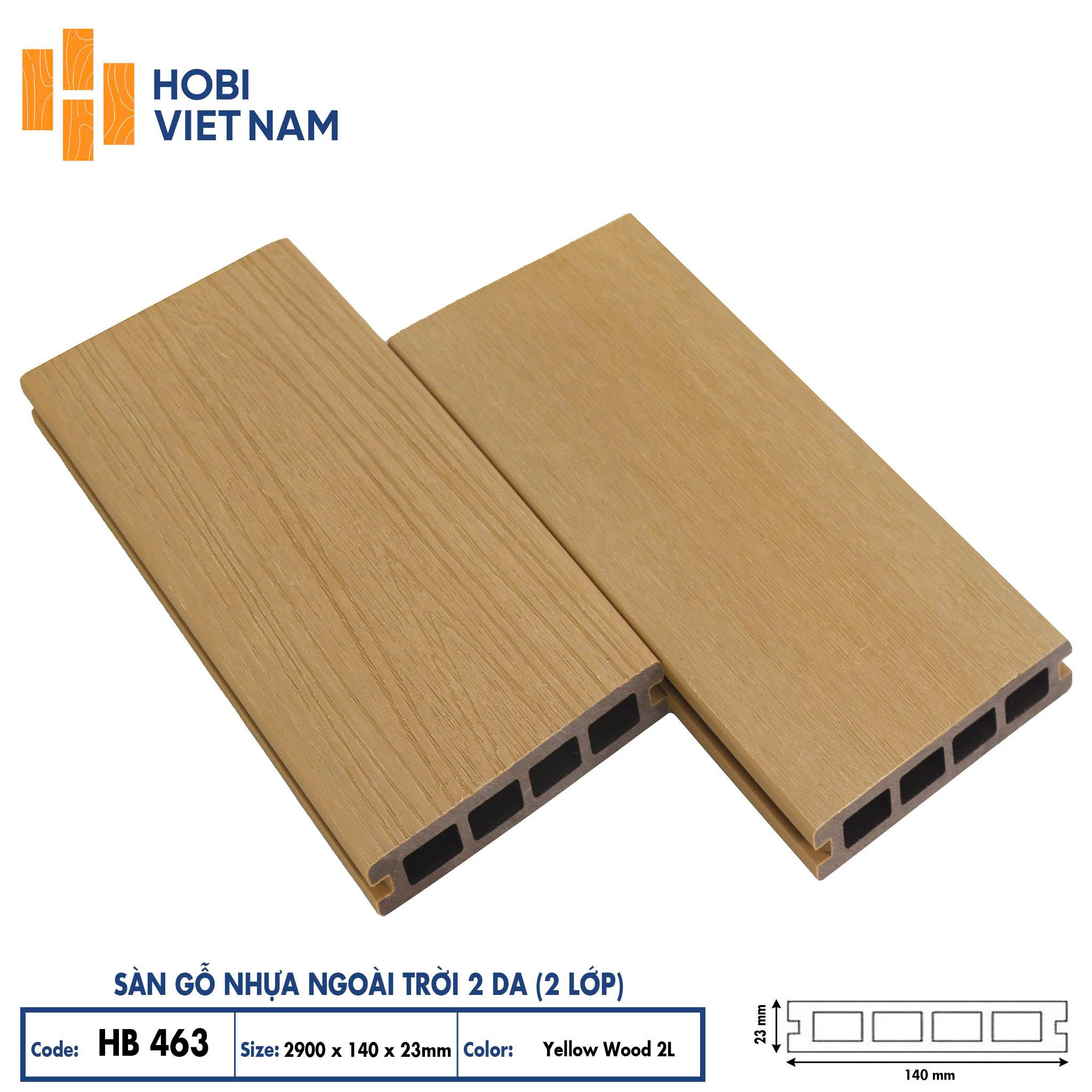 Sàn gỗ nhựa ngoài trời 2 da HB463