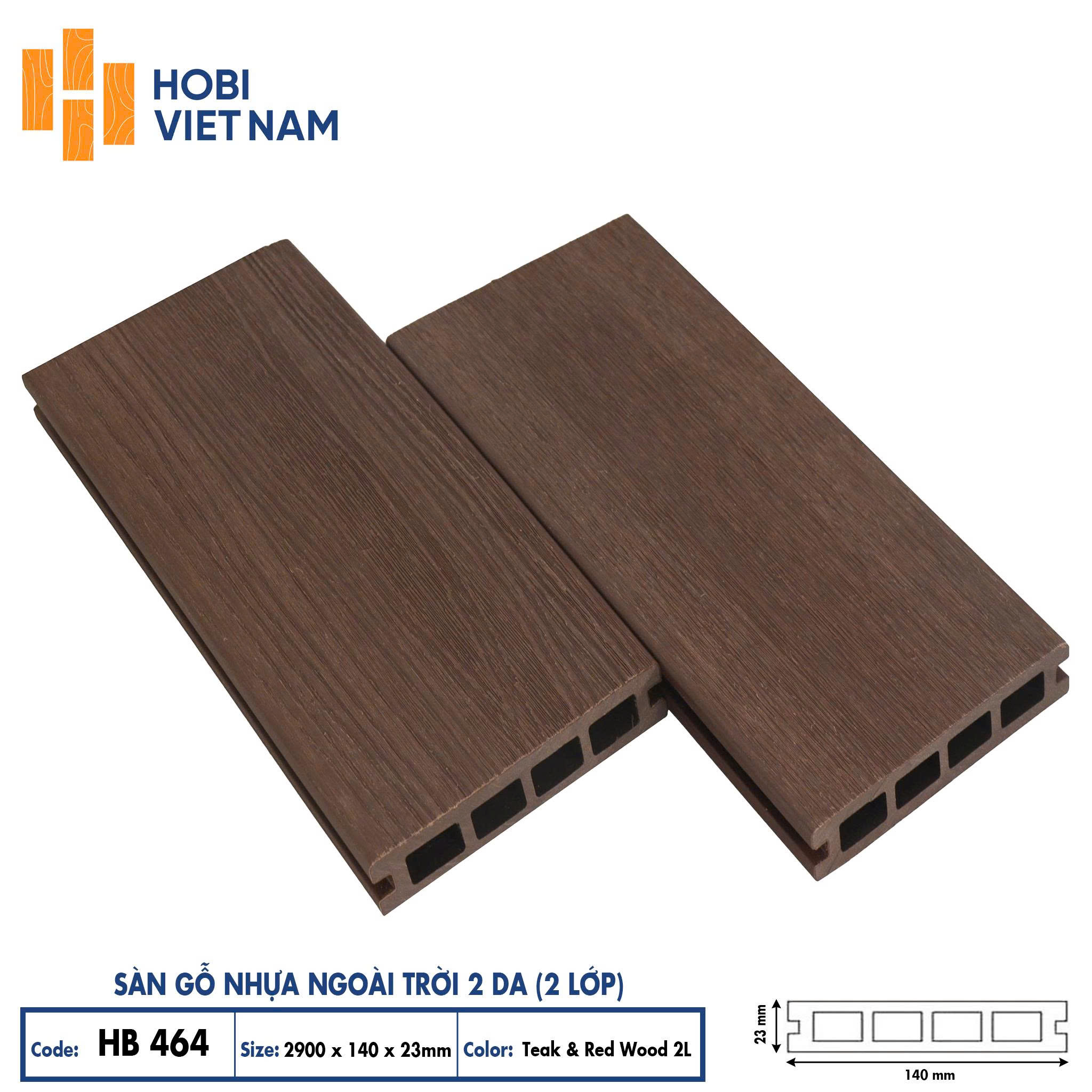 Sàn gỗ nhựa ngoài trời 2 da HB464