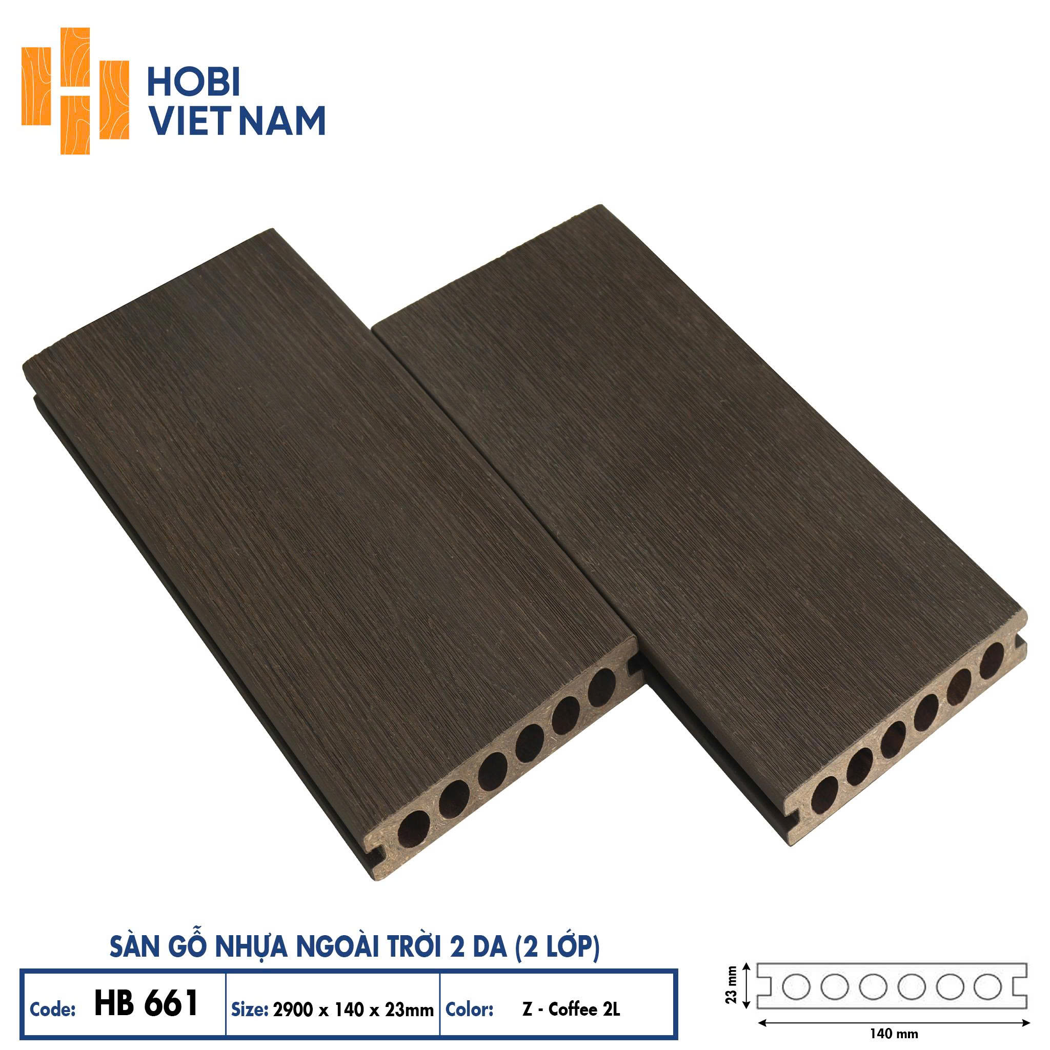 Sàn gỗ nhựa ngoài trời 2 da HB661