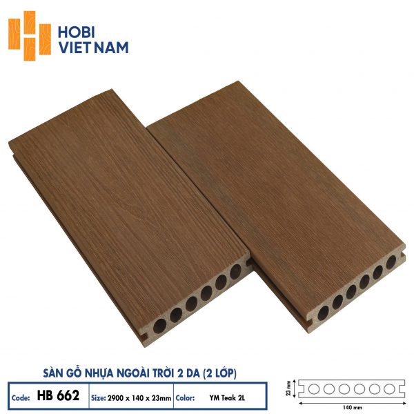 Sàn gỗ nhựa ngoài trời 2 da HB662
