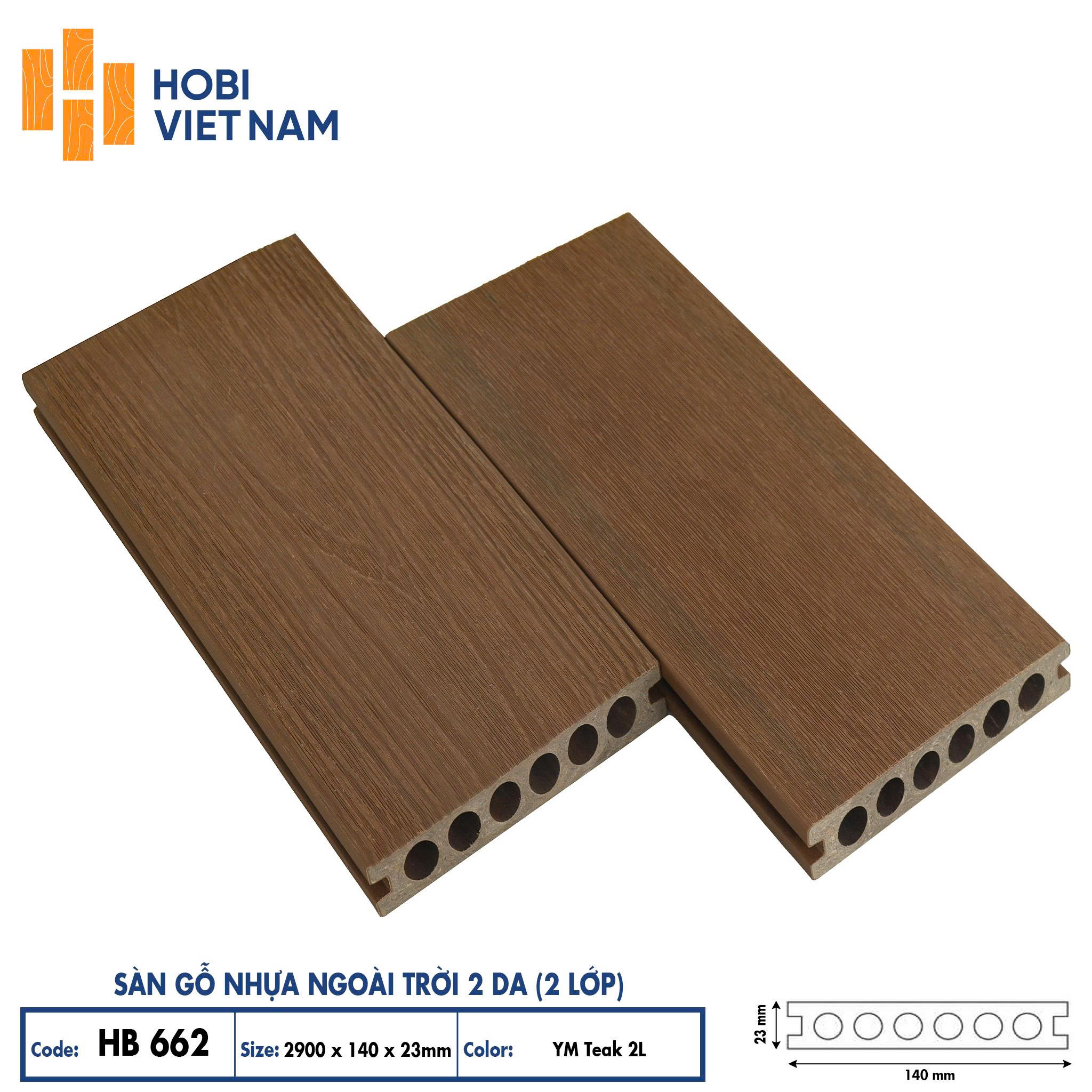 Sàn gỗ nhựa ngoài trời 2 da HB662