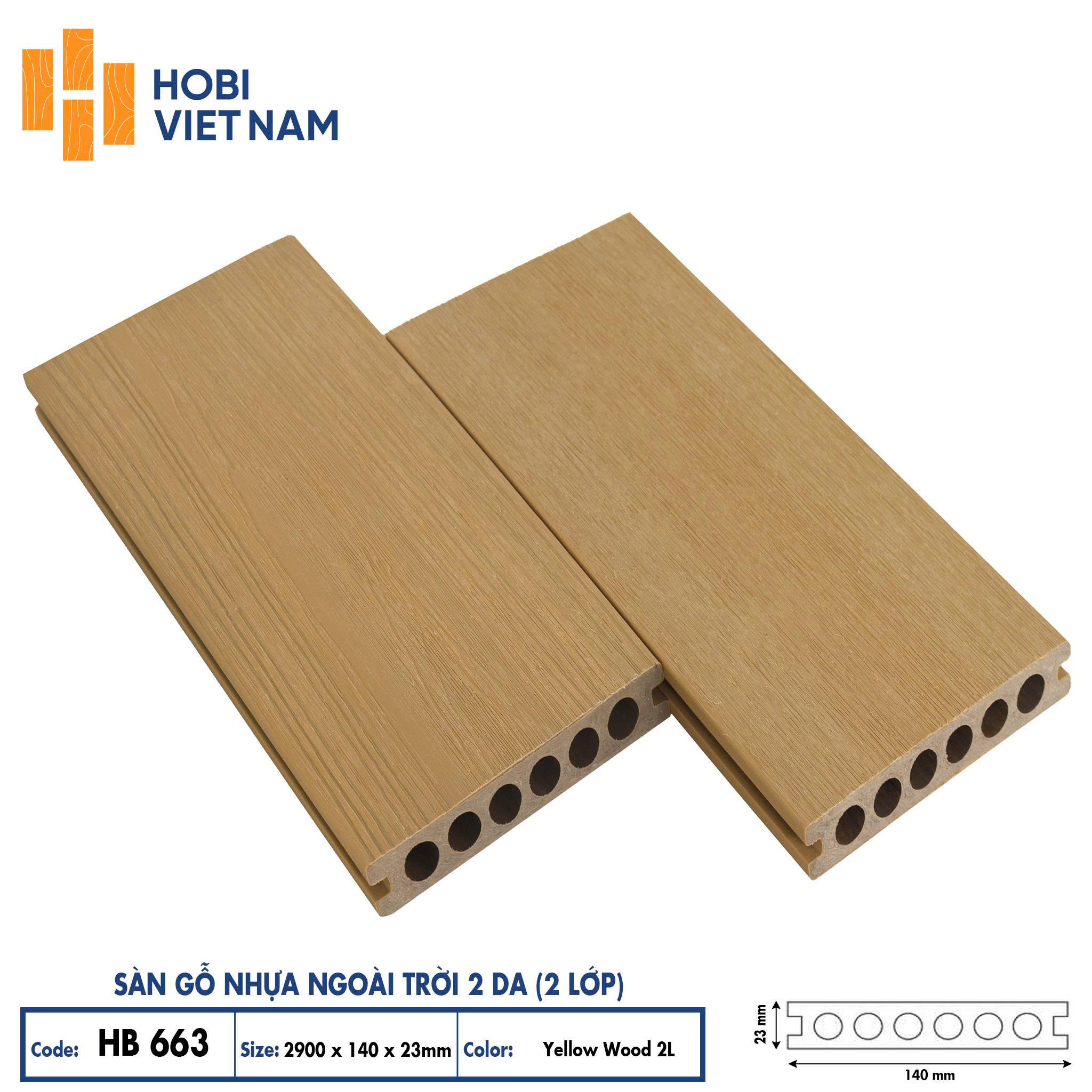 Sàn gỗ nhựa ngoài trời 2 da HB663
